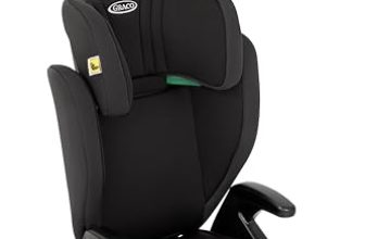 Graco Junior Maxi i-Size R129 Highback Booster car seat with cupholders, Suitable from 100-150cm (approx. 3.5 to 12 years), Midnight fashion
